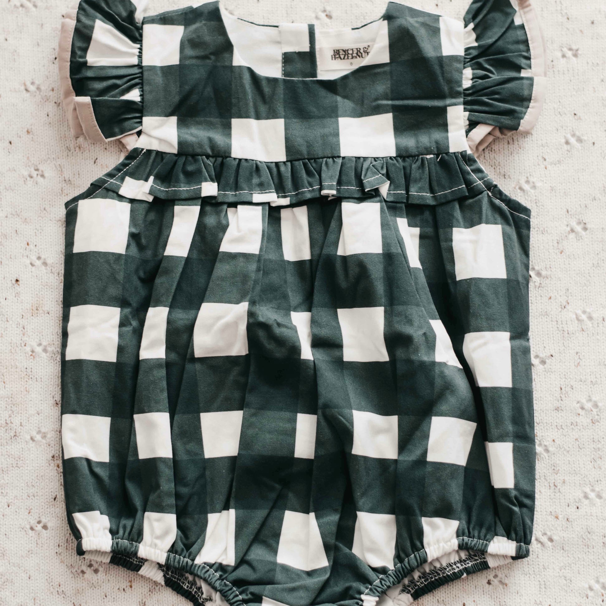 Girls Green Gingham Playsuit