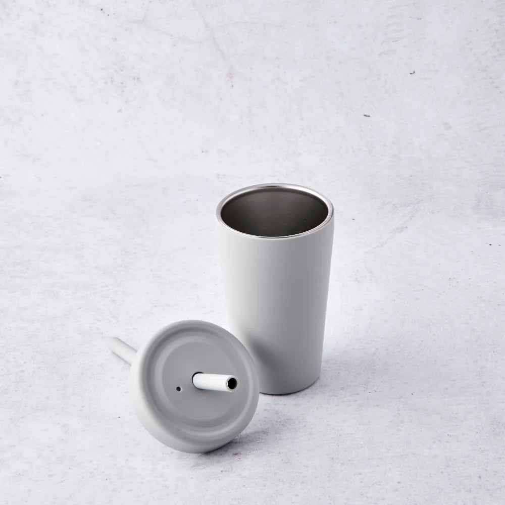 Stainless Steel Double Walled Cup with Silicone Sleeve & Straw- 350ml
