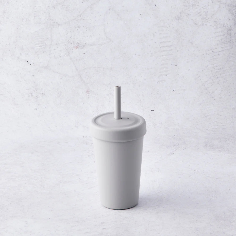 Stainless Steel Double Walled Cup with Silicone Sleeve & Straw- 350ml